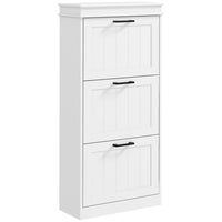 HOMCOM Narrow Shoe Cabinet with Flip Drawers & Adjustable Shelf - White-Modern shoe cabinet matches the home furniture of most styles