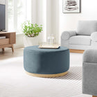 Modway Tilden Large 29" Round Performance Velvet Upholstered Ottoman - Cadet Blue/Natural-Dense Foam Padding