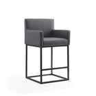 Manhattan Comfort - Ambassador tabouret de comptoir moderne du milieu du siècle de 20,5 po en similicuir gris et noir, lot de 2-Conception de chaise à dossier serré avec accoudoir confortable