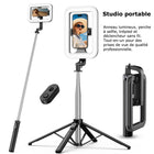 MyBat - Trépied Spotlight Pro - Support en acier inoxydable avec anneau LED 9" et télécommande sans fil - Argent-Support extensible en acier inoxydable (30 à 183 cm) - Hauteur et inclinaison totalement adaptables.