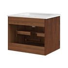 Modway - Zia Support mural de 24" Meuble de salle de bain avec lavabo en marbre - Noyer-Base en bois massif de mangue avec motif cannelé