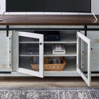 Modway Bennington 71" Rustic Sliding Door TV Stand - White-Height-Adjustable Shelves