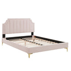 Modway - Sienna Lit plateforme Simple en velours haute performance avec pieds en métal doré - Rose-Lit à plateforme jumelle