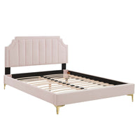 Modway - Sienna Lit plateforme Simple en velours haute performance avec pieds en métal doré - Rose-Lit à plateforme jumelle