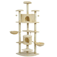 PawHut - Grand arbre à chat 79 po avec poteaux à griffer, hamac - beige-Comprend 2 balles amusantes et une corde taquine pour divertir vos chats			 