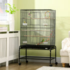 PawHut 52" H Bird Cage with Rolling Stand, Toys, Removable Tray and Storage Shelf - Black-Two large doors and eight small doors for easy access 
