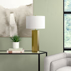 Hudson&Canal Warren 27.25" Tall Table Lamp with Fabric Shade - Brass/White-Rated for one 60W incandescent bulb - 9W LED bulb, 13W fluorescent (CFL) bulb, or 9W self-ballasted LED bulb, E26-base bulb, Bulb not included