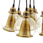 Modway Peak Brass Cone and Glass Globe Cluster Pendant Chandelier - Brass-Seven Black Woven Wires