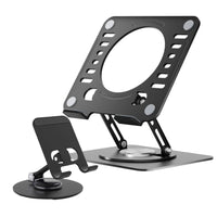 Uncaged Ergonomics RISE Swivel Adjustable Laptop & Phone Stand Riser Bundle - Black-Swivel Laptop and Phone Stands both rotate 360 degrees.