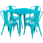 31.5'' Square Crystal Blue Metal Indoor-Outdoor Table Set with 4 Stack Chairs [ET-CT002-4-30-CB-GG]-Metal Cafe Table