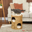 PawHut - Arbre à chat 2 étages en forme de tonneau, petite tour avec coussins - brun clair-Livré avec des coussins pour plus de confort 