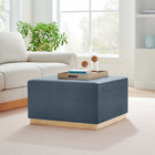 Modway Tilden Large 28" Square Performance Velvet Upholstered Ottoman - Cadet Blue/Natural-Rubberwood Plinth Base