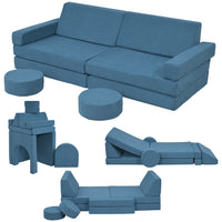 Qaba Modular Kids Play Couch Building Fort 12-Piece Set - Blue-12-piece set allows building cars, castles, rockets, and more 