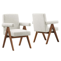 Modway Lyra Boucle Fabric Dining Room Chair - Ivory - 2 Pack-Ergonomic Design for Comfort