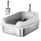 PawHut Stainless Steel Cat Litter Box with Metal Litter Scoop - 23.7" L x 15.8" W - Grey-Made from 201 stainless steel, resists bacteria and odors for hygiene 