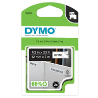 DYMO - Ruban D1 pour étiqueteuse, noir sur blanc, 12 mm-Le ruban et l’adhésif sont résistants aux UV, de sorte que l’étiquette ne s’assombrit pas et ne se décolle pas au fil du temps