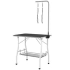PawHut Dog Grooming Table with Adjustable Arm - Black-Adjustable grooming arm ranges from 5.9" -31.5" H (15-80 cm), includes two leashes