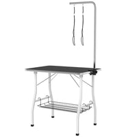 PawHut Dog Grooming Table with Adjustable Arm - Black-Adjustable grooming arm ranges from 5.9" -31.5" H (15-80 cm), includes two leashes