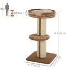 PawHut - Arbre à chat avec tapis en sisal, poteau à griffer, coussin de lit, marron-Les tons neutres s’harmonisent bien avec votre décoration intérieure 