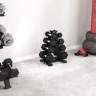Soozier 100 lb Hex Dumbbell Weight Set with Vertical Rack-Textured chrome handles for a steady, non-slip grip