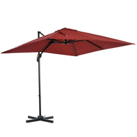 Outsunny 8' L x 8' W Square Patio Hanging Offset Umbrella with 360° Rotation - Wine Red-Attractive and stylish offset market patio umbrella provides extra protection from the weather elements with its superior tilt and crank design  