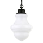 Hudson&Canal Annie 9.13" Wide Pendant with Glass Shade - Blackened Bronze/White Milk-Paired with a white bell/globe glass shade