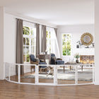 PawHut - Barrière pour animaux en bois autoportante avec 6 panneaux, 2 pieds de soutien - blanc-Composé de 6 panneaux, fixés ensemble avec des charnières solides 