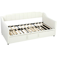 HOMCOM Twin Size Upholstered Trundle Daybed with Armrests - Cream White-Pull-out and lift-up trundle creates a spacious, even surface
