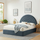 Modway Solana Arched Performance Velvet Queen Platform Bed - Cadet Blue-Arch-Shaped Headboard