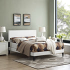 Modway Phoebe Vinyl Full Platform Bed with Squared Tapered Legs - White-Ten Wood Support Slats 