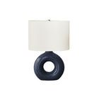 Monarch Specialties 24" H Contemporary Table Lamp - Blue Ceramic / Ivory / Cream Shade-A contemporary and stylish 24"H table lamp featuring a trendy, donut-shaped, blue ceramic base topped with an oval, ivory fabric shade and a round silver metal finial