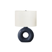 Monarch Specialties 24" H Contemporary Table Lamp - Blue Ceramic / Ivory / Cream Shade-A contemporary and stylish 24"H table lamp featuring a trendy, donut-shaped, blue ceramic base topped with an oval, ivory fabric shade and a round silver metal finial