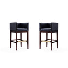 Manhattan Comfort - Tabouret de bar Kingsley 21" style milieu du siècle moderne, revêtement en similicuir, noir et noyer foncé, lot de 2-Tabouret de bar moderne du milieu du siècle avec banquette arrière parfait pour un bar et une cuisine. Ensemble de 2