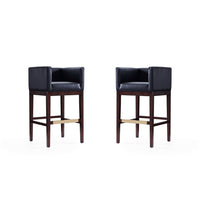 Manhattan Comfort - Tabouret de bar Kingsley 21" style milieu du siècle moderne, revêtement en similicuir, noir et noyer foncé, lot de 2-Tabouret de bar moderne du milieu du siècle avec banquette arrière parfait pour un bar et une cuisine. Ensemble de 2
