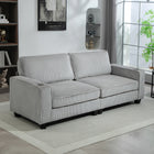 HOMCOM 3 Seater Sofa with Spring Cushion and Cup Holder for Bedroom - Light Grey-Soft corduroy fabric offers durability and comfort