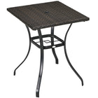 Outsunny - Table à manger de patio en osier avec trou pour parasol, brun mélangé-Table carrée pouvant accueillir jusqu'à 4 personnes  