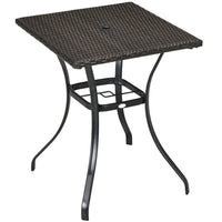 Outsunny - Table à manger de patio en osier avec trou pour parasol, brun mélangé-Table carrée pouvant accueillir jusqu'à 4 personnes  