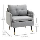 HOMCOM - Fauteuil d’appoint moderne avec large assise - pieds en acier - capitonné à boutons pour chambre - gris-Le panneau multicouche et les quatre pieds en acier offrent un soutien solide au fauteuil individuel 

