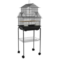 PawHut Indoor 48" H Bird Cage with Perch, Swing, Food Container, Slide-out Tray and Handle - Black-Solid metal frame, steel wire, and solid plastic construction are built to last 