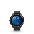 Garmin - fēnix 8 – 43 mm, saphir AMOLED, titane DLC gris carbone avec bracelet en silicone noir/gris galet-Naviguez en extérieur avec une précision de positionnement supérieure, grâce au GPS multibande doté de la technologie SatIQ™ et aux capteurs intégrés pour boussole à 3 axes, gyroscope et altimètre barométrique