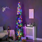 HOMCOM 7.5' Pencil Artificial Christmas Tree with Colourful LED Lights - Green-Colourful LED lights consume little energy and are cool to touch 