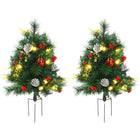 HOMCOM 2.5' Pre-Lit Artificial Christmas Tree 2-Piece Set-2 pieces 2.5FT tall artificial Christmas tree with elegant cement base in a realistic tree style, with berries, pinecone, red ball, small leaves 