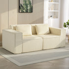 HOMCOM Corduroy 3 Seater Boneless Sofa Couch with 2 Pillows - Beige-Upholstered in soft, breathable corduroy fabric for a stylish, textured look