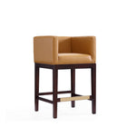 Manhattan Comfort Kingsley 21" Mid-Century Modern Faux Leather Upholstered Counter Stool - Camel and Dark Walnut-Mid-Century Modern Counter Stool with Backseat Perfect for Bar and Kitchen Use