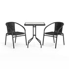Flash Furniture 23.5" Square Glass Metal Table with 2 Black Rattan Stack Chairs-Top Size: 23.5" Round