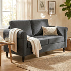 HOMCOM Loveseat Sofa with Curved Armrests - Dark Grey-Rolled arms and gourd-shaped legs exude timeless charm
