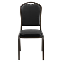 Flash Furniture HERCULES Series Crown Back Stacking Banquet Chair in Black Vinyl - Gold Vein Frame-Multipurpose Banquet Chair