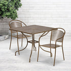 Table de jardin carrée or en acier de 35,5 po, 2 chaises au dossier rond, intérieur/extérieur [CO-35SQ-03CHR2-GD-GG]-Finition poudrée dorée