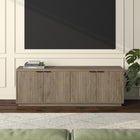 Hudson&Canal Mansfield TV Stand for TV's up to 78" - Antiqued Grey Oak-Constructed of sturdy MDF and PVC materials in a handcrafted antiqued gray oak finish