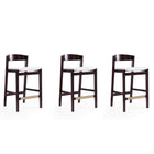 Manhattan Comfort - Klismos tabouret de comptoir 20" style milieu du siècle moderne, revêtement en similicuir ivoire et noyer foncé, lot de 3-Tabouret de comptoir moderne du milieu du siècle avec dossier parfait pour le bar et la cuisine. Ensemble de 3